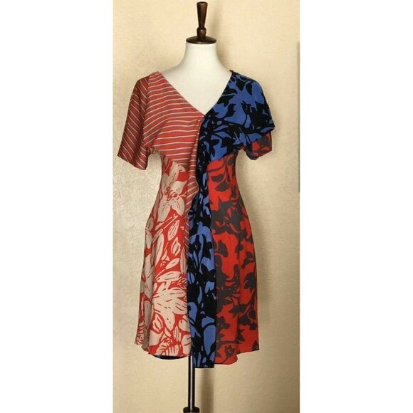 Diane Von Furstenberg Ruffle Silk V-Neck Dress 2 - Picture 1 of 12